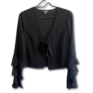 Charlotte Russe Top Woman’s M Black Long Belle Ruffle Sleeves Crop Tie Front Y2K